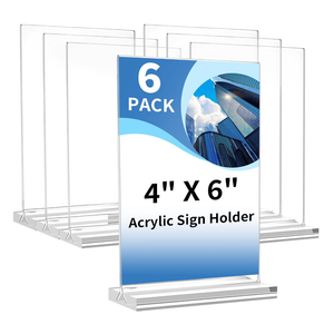 Acrylic Sign Holders 4x6 Inch, 6 Pack Vertical Double Sided TableTop Signs