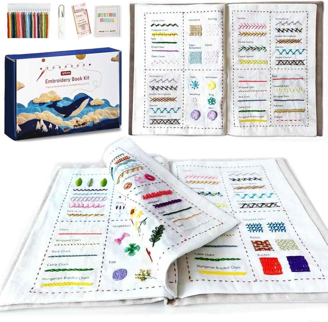 spicssa Beginner Embroidery Stitch Book with Video Tutorials, 79 Essential Stitches & Practice Patterns, DIY Your Own Embroidery Keepsake Book, Ideal for Beginners & Handmade Gift Giving