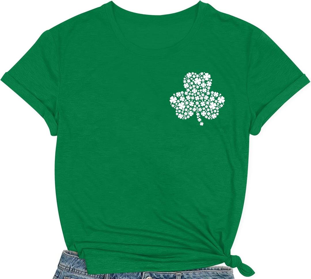 St Patricks Day Shirts for Women Lucky Irish Shamrock Shirt St Pattys Day Short Sleeve (Large, Green5)