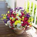 HyeFlora Artificial Flowers for Outdoors Fake Plants Outside Decoration, 12 Bundles Silk Colorful Morning Glory with Eucalyptus UV Resistant Realistic Faux Flowers for Planter Front Door Garden Yard