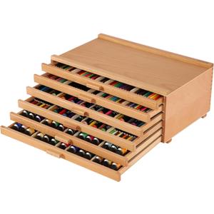 VISWIN Upgraded 6-Drawer Wood Artist Supply Storage Box with Removable Dividers, Premium Beech Wood Art Storage Box, Portable Organizer Box for Paints, Markers, Pencils, Pens, Brushes and Art Supplies