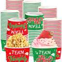 120Pcs Christmas Ice Cream Cups 12 oz Disposable Team Naughty Team Nice Paper Dessert Snack Bowls Xmas Red Green Winter Food Yogurt Cup Containers for Hot or Cold Food Candies Holiday Party Supplies
