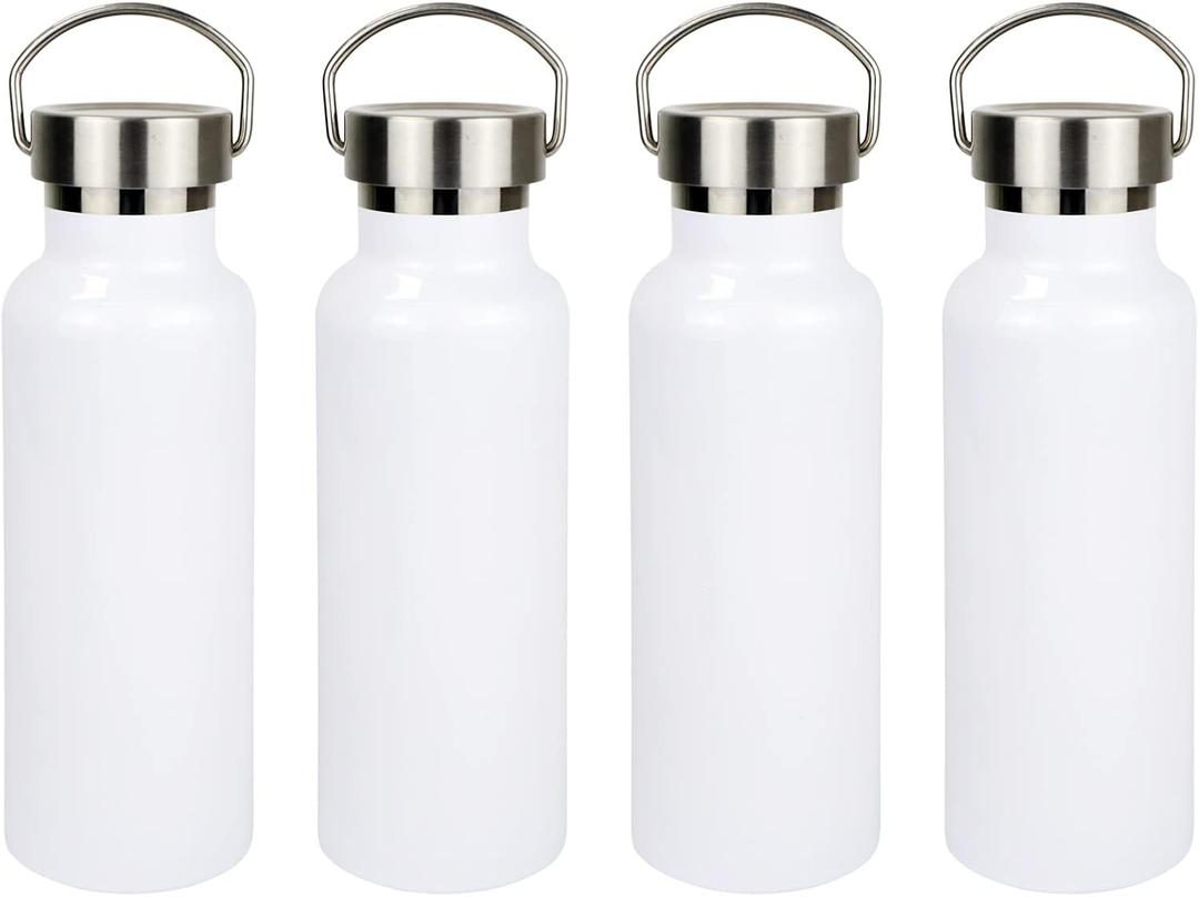 3 Pcs 20oz Sublimation Stainless Steel Sports Water Bottle Double Wall Insulated Bottle with Handle and Leak-Proof Lid for Cyclists Runners Hikers Gift (White)