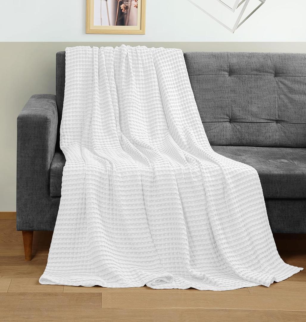 Utopia Bedding White 100% Cotton Waffle Blanket 300 GSM [Throw - 60x50 Inch] Soft Lightweight Breathable Bed Blanket for All Season