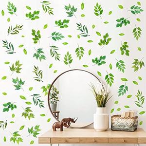 Green Leaves Wall Decals - Peel and Stick Tree Botanical Plant Stickers, Removable Fresh Watercolor Leaf Decor for Nursery Bedroom