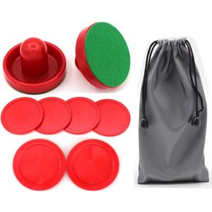 Home Standard Air Hockey Paddles and 2 Size Pucks, Small Size for Kids, Large Size for Adults, Great Goal Handles Pushers Replacement Accessories for Game Tables (2 Striker, 6 Puck Pack)