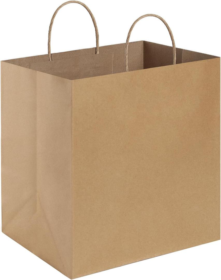 BagDream 12x7x12 Paper Bags 50Pcs Brown Paper Bags with Handles, Kraft Shopping Merchandise Retail Bags, Takeout/To Go Bags for Food Delivery, Wider-gusset Recycled Paper Gift Bags