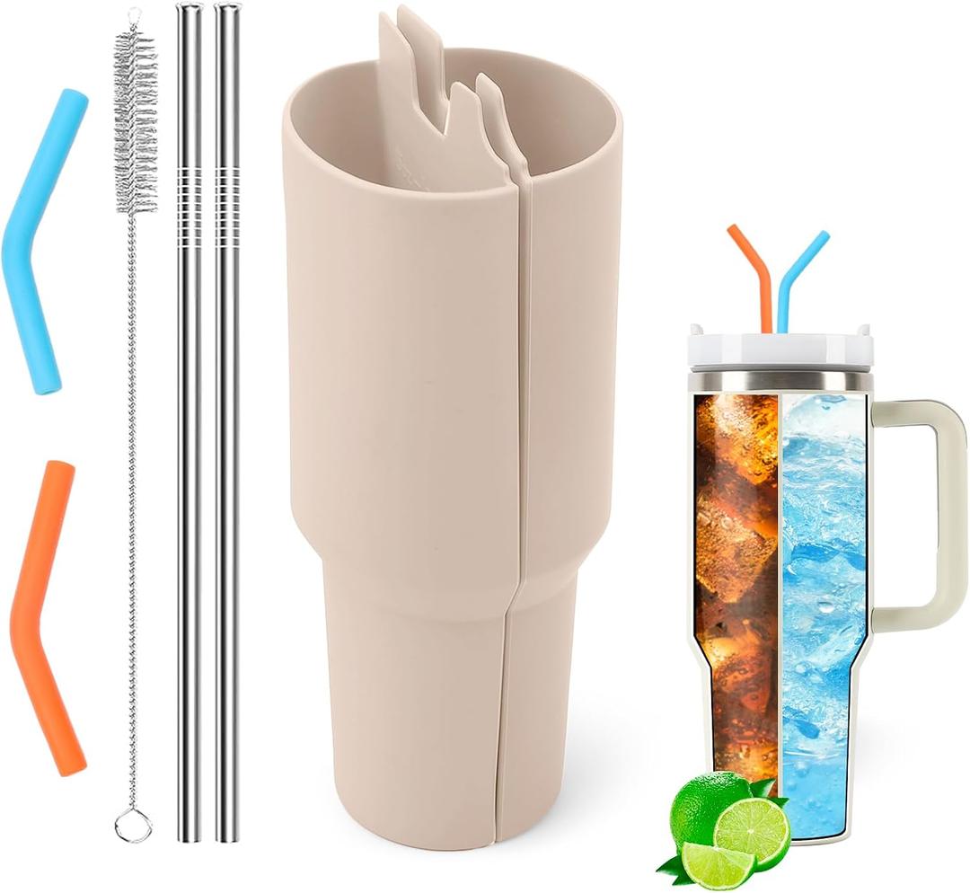Silicone 2-in-1 Cup for Stanley Cup 40 oz compatible with Stanley Cup Accessories,Double Drinks Bag Fit Stanley Cups Dispense Different Beverages (Milky Coffee)
