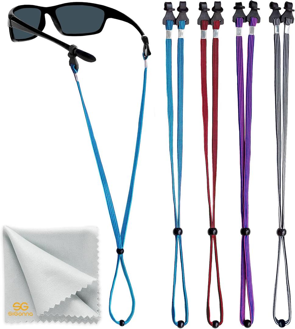 SIGONNA Eye Glasses String Holder Straps - Sports Sunglasses Strap for Men Women - Eyeglass Holders Around Neck - Glasses Retainer Cord Chains Lanyards (28 inches, Black Blue, Lilac Purple, Red Black, White Black)