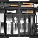 Lifewit Large Silverware Drawer Organizer, Expandable From 21 to 36 Inches, BPA Free Plastic Utensil Tray for Kitchen, Adjustable Flatware and Cutlery Holder for Spoons Forks Knives, Black