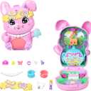 Polly Pocket Dolls and Playset, Tea Party Bunny Compact, Travel Toy with 1 Micro Doll, Pet Bunnies, Food & Fashion Styling Accessories