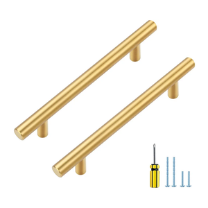 Ravinte 10 Pack 4 inch Gold Cabinet Handles Kitchen Cabinet Handles Brushed Brass Cabinet Pulls 6-3/8" Overall Length