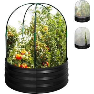 Metal Raised Garden Bed with Greenhouse, Outdoor Galvanized Steel Planter Box Kit with 2 Cover, 3 * 3 * 1FT