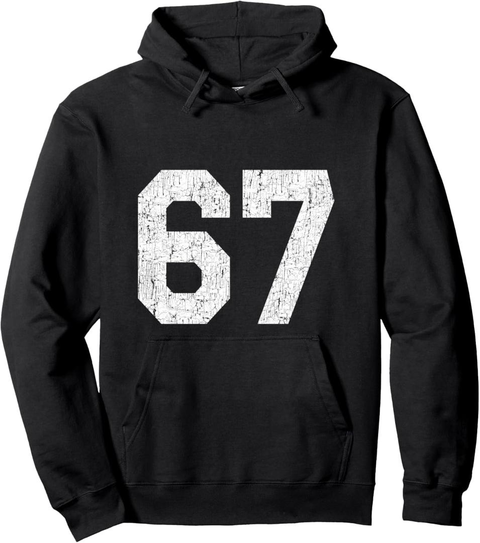 #67 Jersey Uniform Varsity Sports Number, 67th Birthday Pullover Hoodie