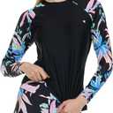 Hurley Womens Two Piece Rash Guard & Swim Shorts, Long Sleeve Swim Shirt, Quick Dry Swimsuits UPF 50+ SPF Sun & UV Protection (Medium, Black Multi)
