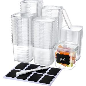 Jinei 50 Pcs 16 oz Plastic Deli Containers with Lids Clear Square Food Storage Containers Stackable Airtight Square Container with Lids with 9 Labels and Marker for Kitchen Storage Meal Take out