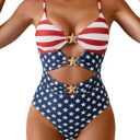 Eomenie Sexy One Piece Swimsuit for Women Cutout Monokini Bathing Suit Starfish Beach Resort Swimwear (M, American Flag Print)