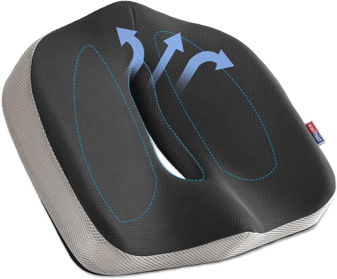 Seat Cushion for Tailbone Pain Relief, Memory Foam Coccyx Cushion for Office Chair & Car, Ergonomic Chair Pad with Non-Slip Cover & Handle, Sciatica Relief for Gaming Chair (Black), Standard