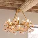 Gold Tree Branch Pink Crystal Chandelier, Grace Flower Chandelier, 6-Light Girl's Room Chandelier, Hanging Light Fixture Bedroom for Dining Living Room Nursery Kid's Room Entryway, E12 Bulb Included