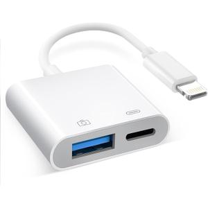 [Apple MFi Certified] Lightning to USB Camera Adapter with Charging Port, Portable USB3.0 Female OTG Cable Adapter for Select iPhone, iPad Models, Support Card Reader, USB Flash Drive, Keyboard, Mice
