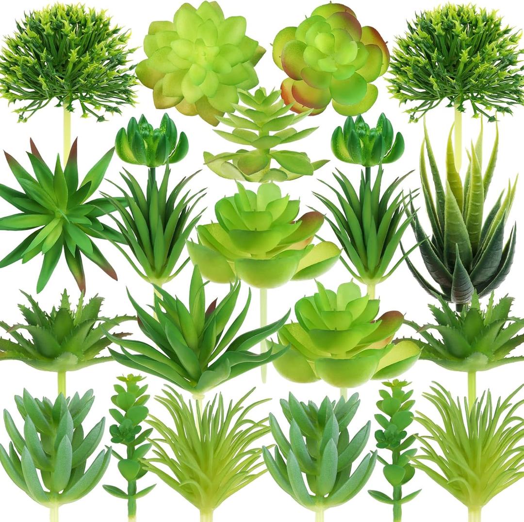 QUOZUO 22pcs Artificial Succulents Realistic Mini Succulent Plants, Green Succulents Small Plants for DIY Crafting Garden Home Arrangement Office Decorations (Unpotted)