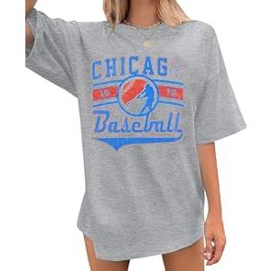 Oversized Baseball Shirt Women Vintage Baseball Graphic Tee Baseball Season Tshirt Causal Short Sleeve Tops Gray, Large