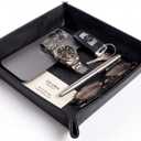 10 x CoBak Leather Valet Tray, PU Leather Catch All Tray for Entryway,Black