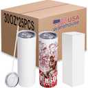 25 pack 30 oz Sublimation Blanks Tumblers skinny with lid and straw
straight Double Wall coffee cups stainless steel travel Vacuum Insulated tumbler , White Metal mugs