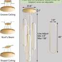 6-Rings Modern Chandelier, LED Gold Large Contemporary Light for Staircase, Dimmable Flush Mount High Ceiling Chandeliers with Remote Control for Villa Foyer, 40in x 7.9in x 138in