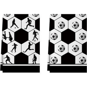 XCHI Black and White Checkered Soccer Player World Cup Dish Towels 18x26 Inch for Game Day Soccer Party Home Kitchen Decorations Hand Towels Set of 2 Drying Dishcloth