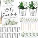 Fulmoon 151 Pcs Baby Shower Favors for Guests Include 1 Greenery Sign 50 Watch Baby Grow Succulent Tags 50 Small Metal Bucket with 50 Succulent Stickers for Guests