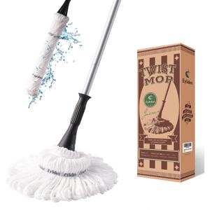 Eyliden Mop with 2 Reusable Heads, Easy Wringing Twist Mop, with 57.5 inch Long Handle, Wet Mops for Floor Cleaning, Commercial Household Clean Hardwood, Vinyl, Tile, and More (Silver)