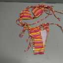 MakeMeChic Women's Striped Triangle Thong Micro Bikini Sets Halter Swimsuits Bathing Suit (XS)