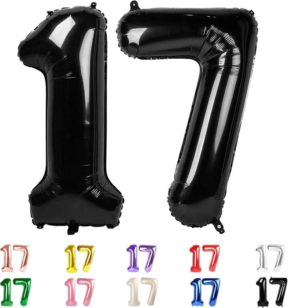 17 Balloon Numbers 40 In, 17th Birthday Decorations for Boys Girls, 71st Happy Birthday Party Decorations Big Foil Mylar Balloons, Black Panther Birthday Decorations (Number 17/71)