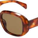 SOJOS Retro Oval Polarized Sunglasses for Women Men 90s Vintage UV400 Protection SJ2621 (Yellow Tortoise Frame/Brown Lens)