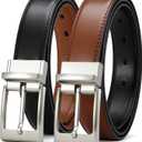 CHAOREN Mens Belts Leather 1 Pack - 1.25" Reversible Belts for Men for Dress Pants - One Belt, Two Colors (34"-36"Waist Adjustable, Bright Sliver-black/Brown)