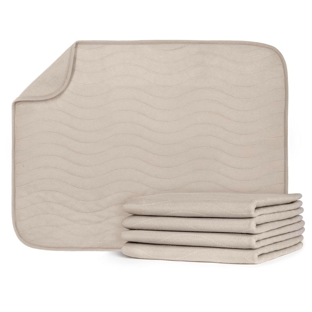 Ubbi Washable Underpads, Waterproof Reusable Heavy Absorbency Incontinence Pads for Kids, Adults, Elderly and Pets, Bedwetting Pads for Bed, Sofa and Floors, Taupe, Pack of 4