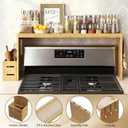 Bamboo Over the Stove Shelf 31in - Durable Stove Shelf for Back of Stove with Non-Slip EVA Liner, 6 Hooks & Utensil Holder, Spice Rack for Standard Stoves (Yellow)