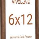 Vivelove 6x12 Picture Frame, High-End Natural Oak 6 x 12 Wooden Frame with Tempered Glass, 6x12 Wood Photo Frame for Wall, Wall Hook Included for Art Photo and Prints, Walnut