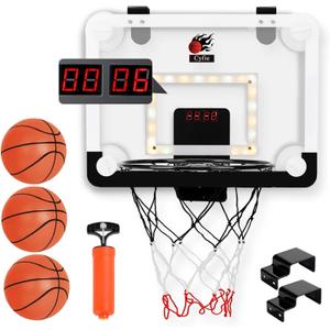 CYFIE LED Basketball Hoop, Suction Cup/Over The Door Basketball Hoop with Sturdy Backboard/Electronic Scoreboard, Sound, 3 Balls, Mini Indoor Basketball Toy Gifts for Kids Teens Boys Girls Youth