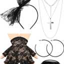 Blulu 80s Fancy Dress Costume Accessories Lace Headband Earrings Fishnet Gloves Necklace Bracelet for 80s Retro Party (Black)