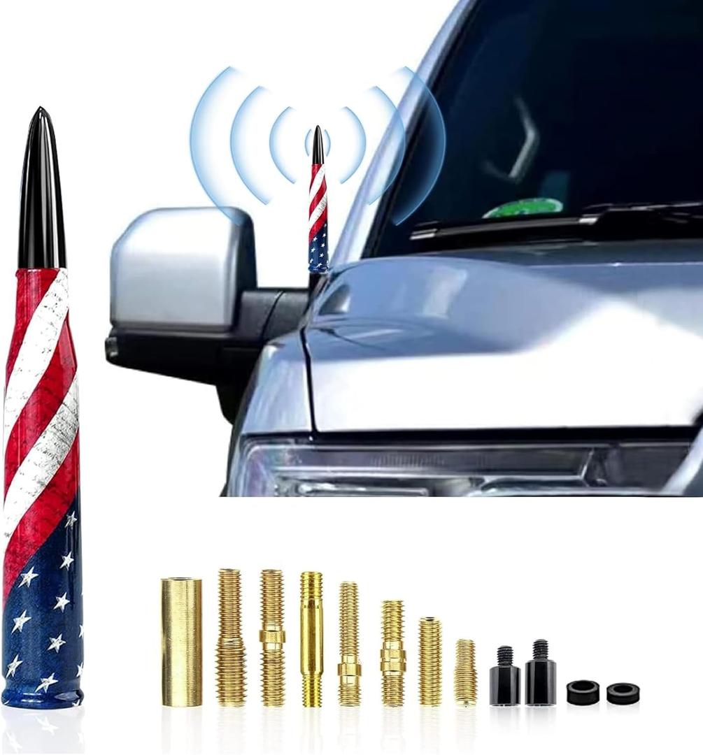 Car Antenna, American Flag Design Anti-Theft Vehicle Signal Bullet Antenna, Truck Arrow Antenna Personalized Decoration Signal Booster, Compatible with Chevrolet Ford Dodge Ram (Black)