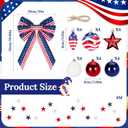 4th of July Christmas Tree Decorations Set with LED Light - Patriotic Red White and Blue Hanging Ornaments, Star Garland & Wreath Bow Tree Topper for Independence National Memorial Day Party