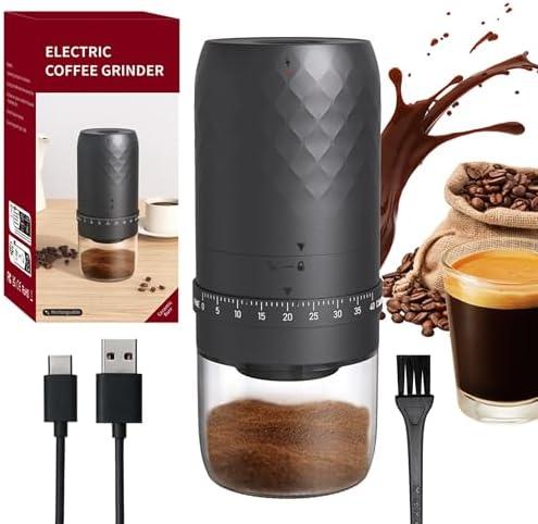 Portable Electric Coffee Grinder, 40 Adjustable Settings Small Electric Burr Coffee Bean Grinder, Mini Rechargeable Espresso Grinder for Travel, Camping, Home, and Office