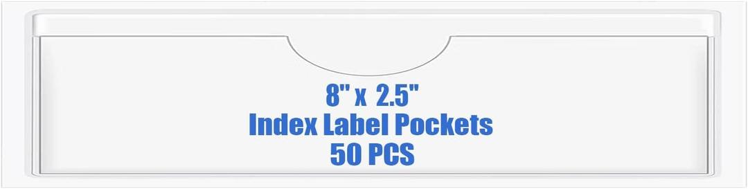Origin-Joy 50 PCS Self-Adhesive Index Label Pockets, Clear Plastic Peel & Stick Card Holders with Top Open for Loading (8 x 2.5 inch)