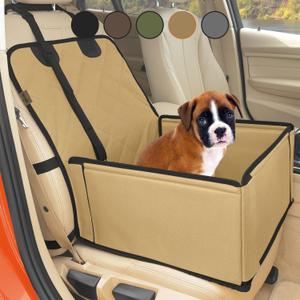 Extra Stable Dog Car Seat - Reinforced Car Dog Seat for Medium-Sized Dogs with 4 Fastening Straps - Robust and Waterproof Pet Car Seat for The Back Seat of The Car (S Size, Brown)