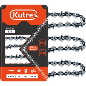 8 Inch Chainsaw Chain Mini Chainsaw Replacement Chain 8inch for Ryobi Dewalt Kobalt and more, 3/8" LP Pitch, 043" Gauge, 34 Drive Links (3 Pack) 8 Inch Chainsaw Chain Mini Chainsaw Replacement Chain 8inch for Ryobi Dewalt Kobalt and more, 3/8" LP Pitch, 043" Gauge, 34 Drive Links (3 Pack)
