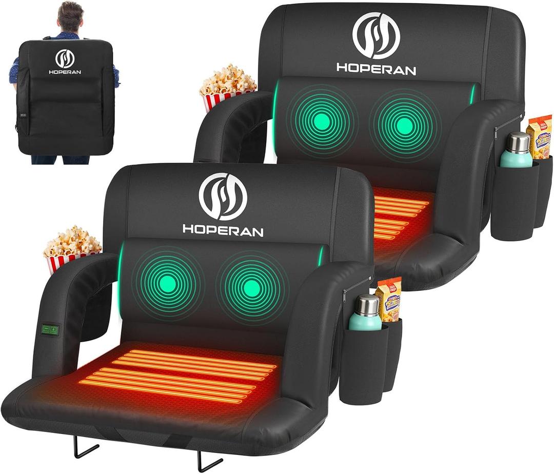 HOPERAN Massage Heated Stadium Seats for Bleachers, Dual Control, Portable, 25" Super Wide (Black, L)