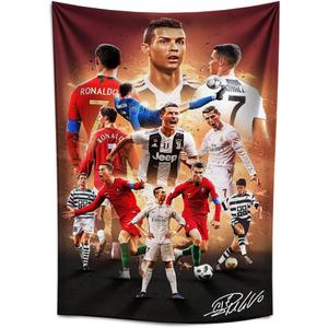 IDOLUSTER Soccer Superstar Cristiano Ronaldo Signed Wall Tapestry Poster For Kids Fans Bedroom Wall Hanging Decoration-Ronaldo Tapestry For Teen Boy Birthday Party Gifts-100X150CM
