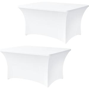 4FT White Table Cloth - 2 Pack, Fitted Stretch Rectangle Spandex Tablecloth, Washable Table Cover for Party, Dining, Wedding, Banquet and Festival(Black, 30" x 48")